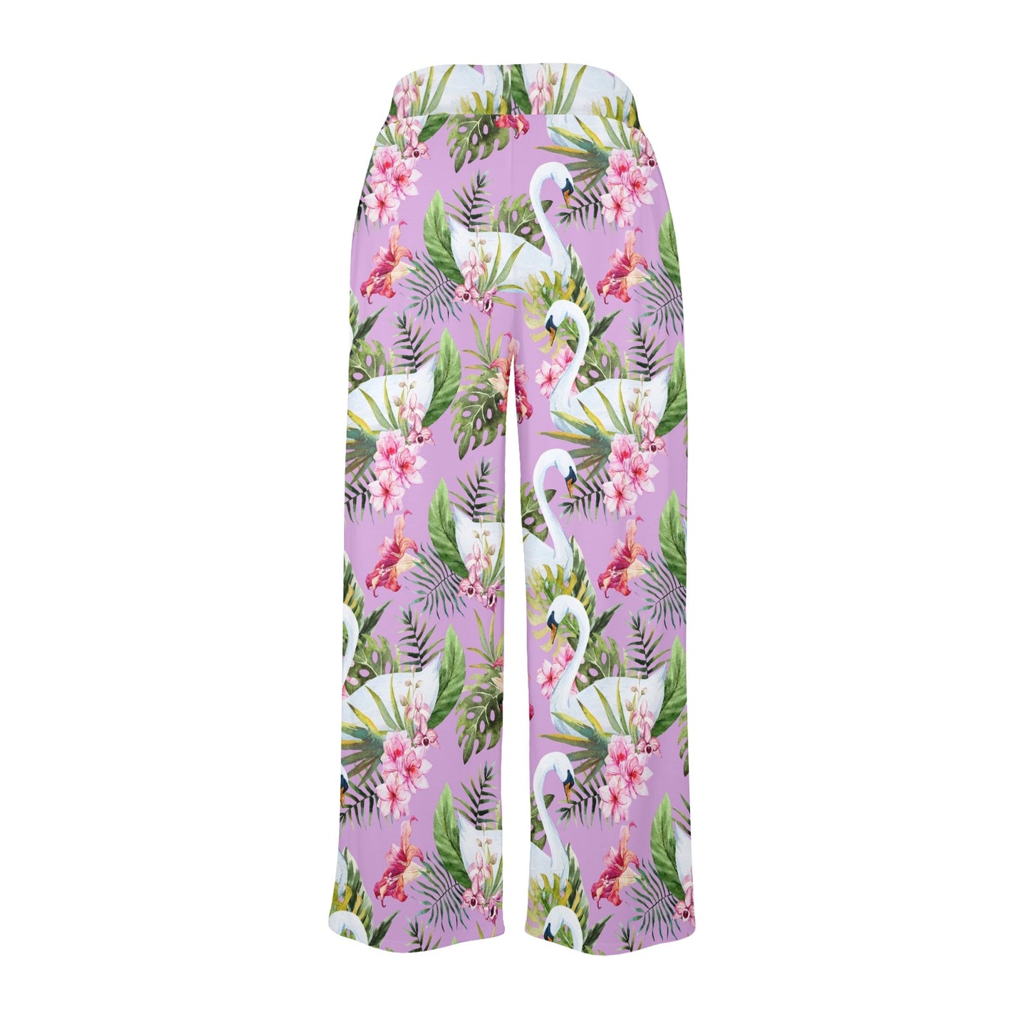 Swan with Flower Pattern Print Design 01 Women's Wide Leg Lounge Pants