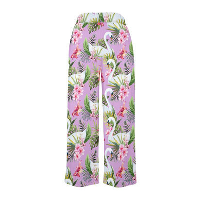 Swan with Flower Pattern Print Design 01 Women's Wide Leg Lounge Pants