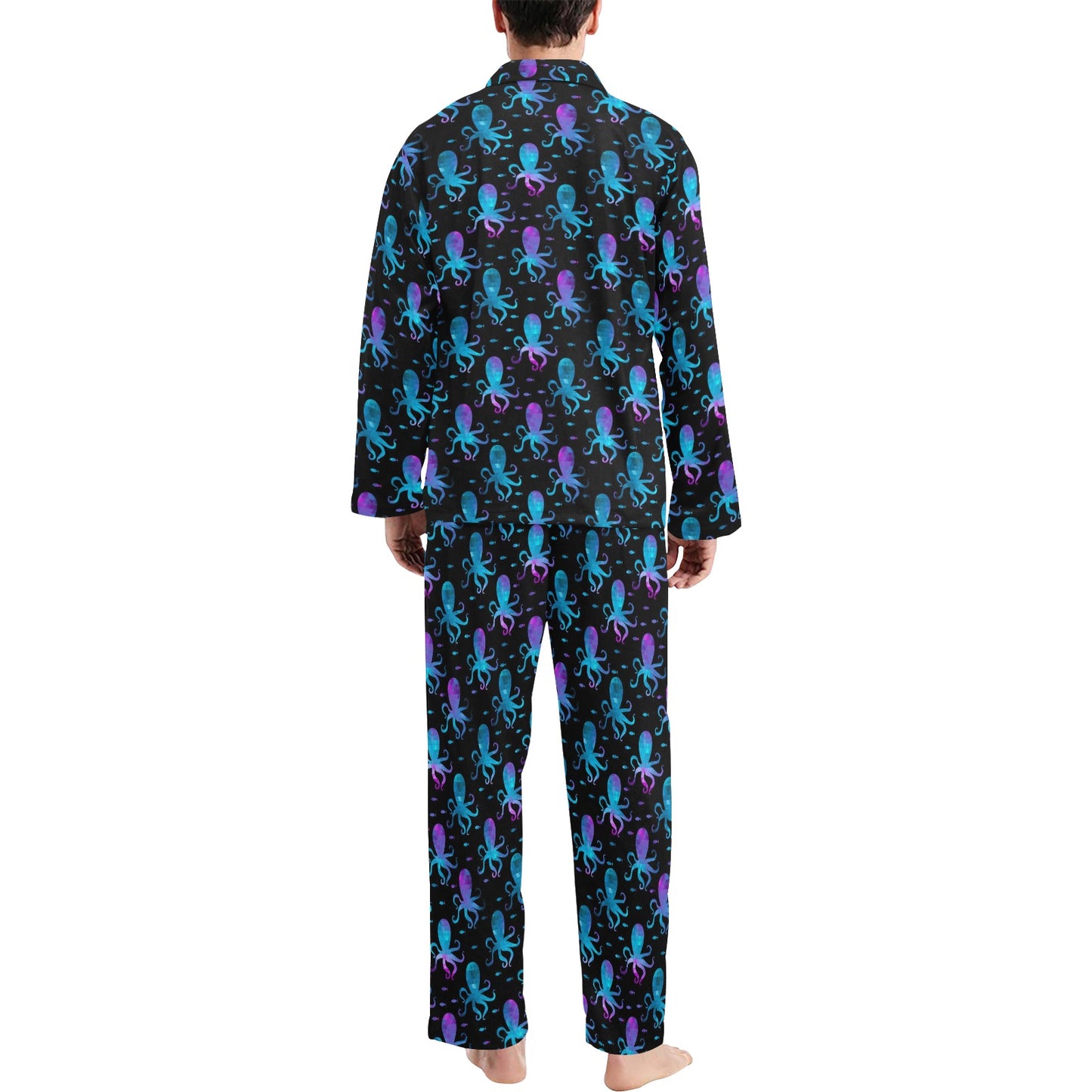 Octopus Blue Design Print Themed Men's Long Pajama Set