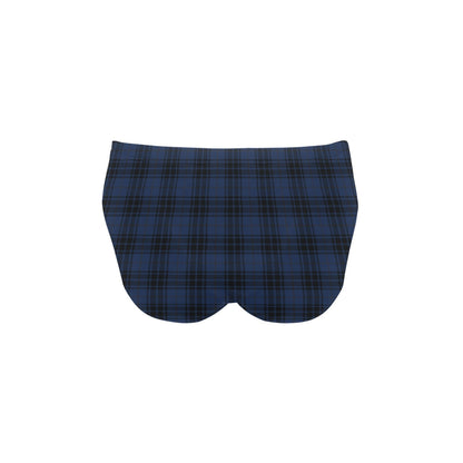 Navy Blue Tartan Plaid Pattern Men's Swimming Briefs