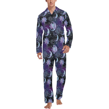 Sun Moon Print Design LKS303 Men's Long Pajama Set