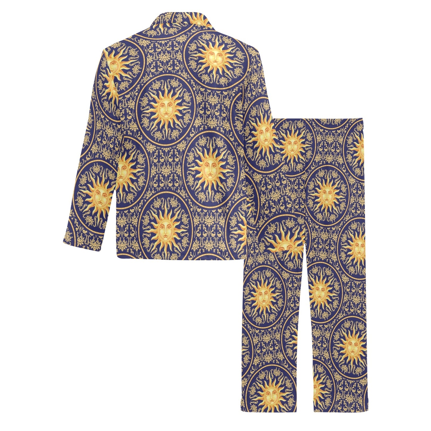 Celestial Gold Sun Face Men's Long Pajama Set