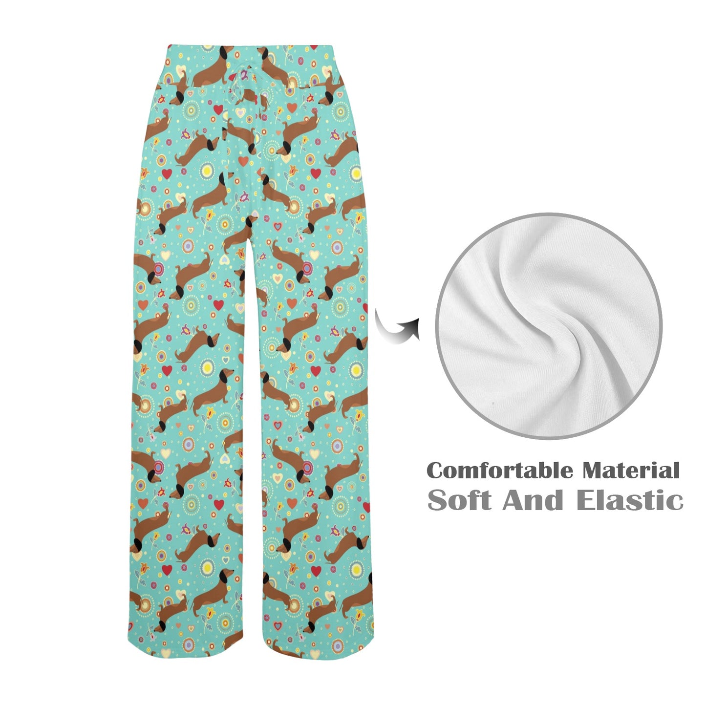 Dachshund with Floral Print Pattern Women's Wide Leg Lounge Pants