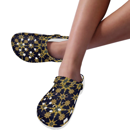 kaleidoscope Gold Print Design Unisex Clogs Shoes