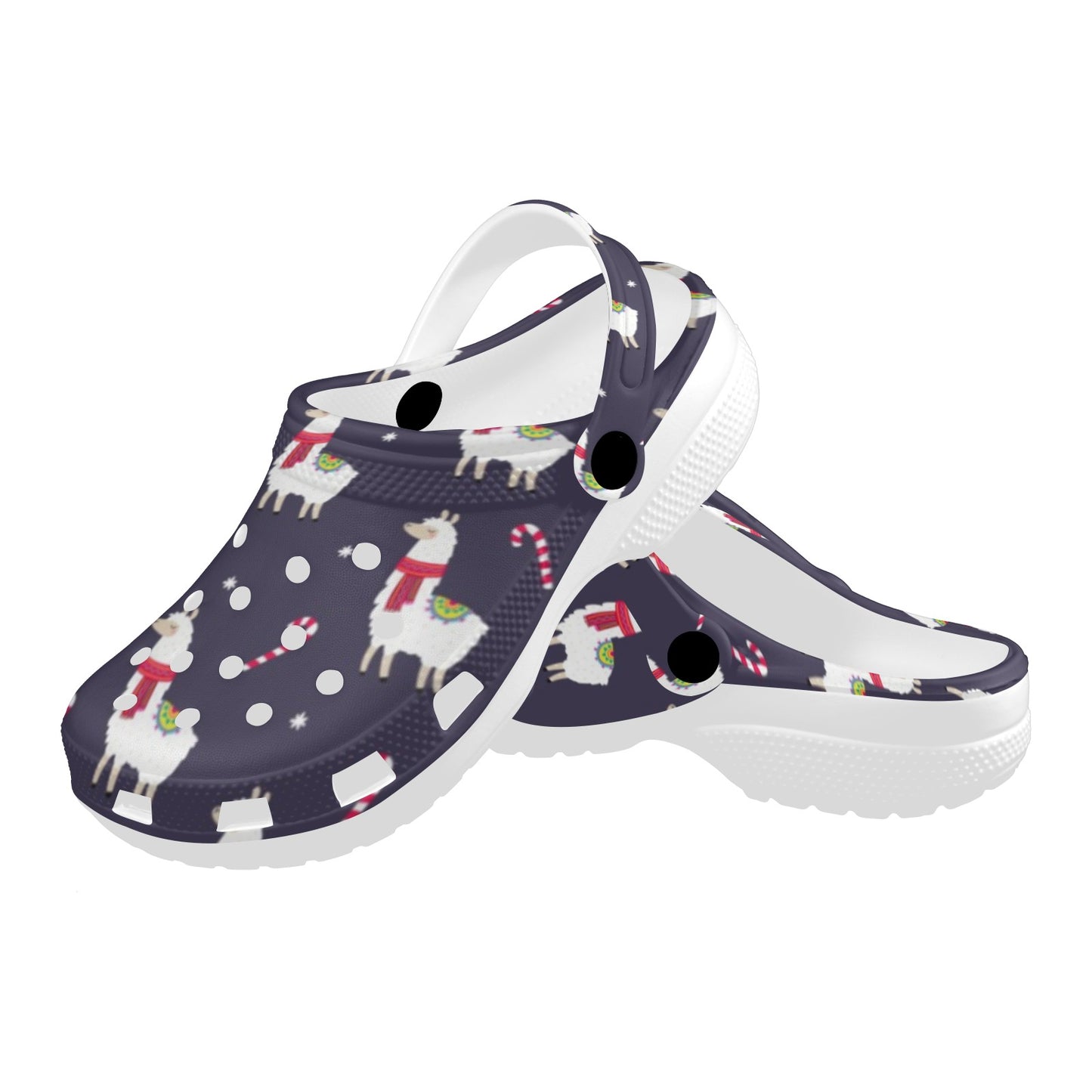 Llama with Candy Cane Themed Print Unisex Clogs Shoes
