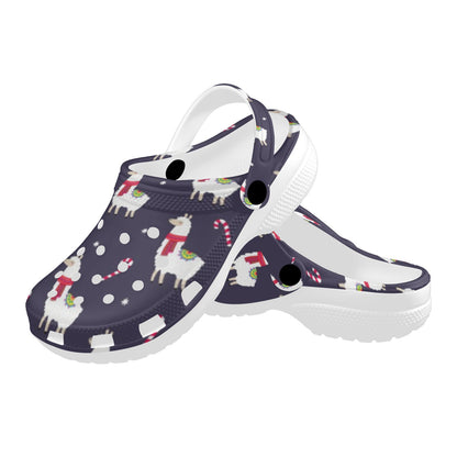 Llama with Candy Cane Themed Print Unisex Clogs Shoes