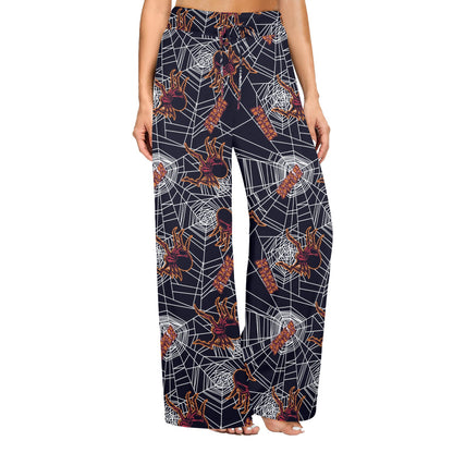 Tarantula Spiderwebs Pattern Print Design 01 Women's Wide Leg Lounge Pants