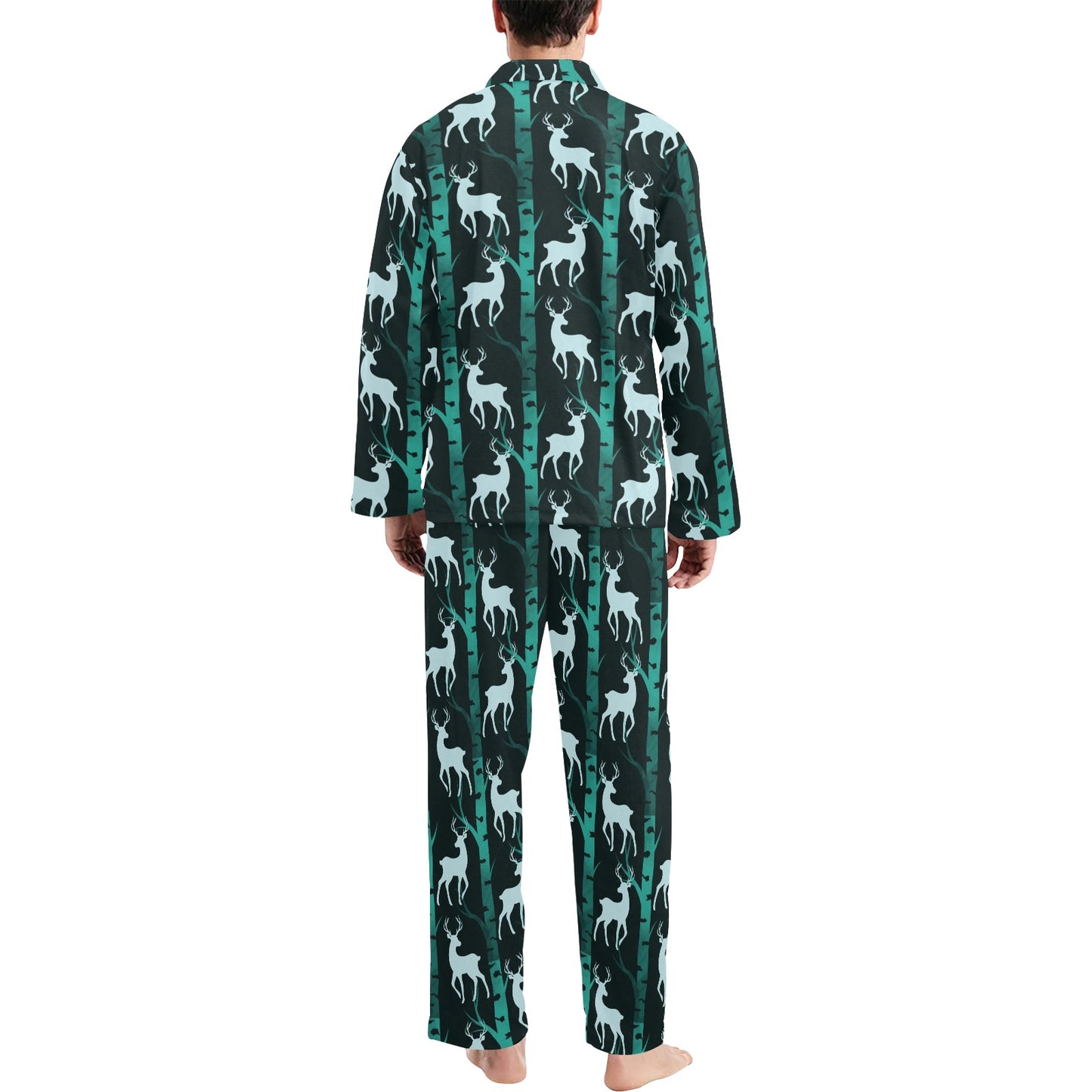 Deer Jungle Print Pattern Men's Long Pajama Set