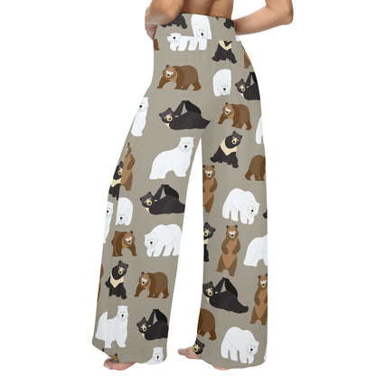 Bear Pattern Print Design BE03 Women's Wide Leg Lounge Pants