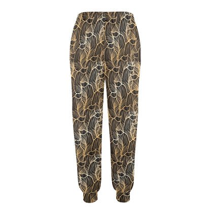 Elegant Gold leaf Print Women's Casual Track Pants