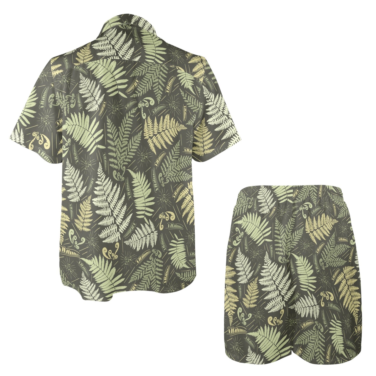 Fern Leave Green Print Pattern Men's Beach Shirt and Shorts Set