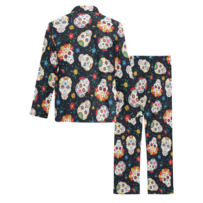 Sugar Skull Print Design LKS305 Men's Long Pajama Set