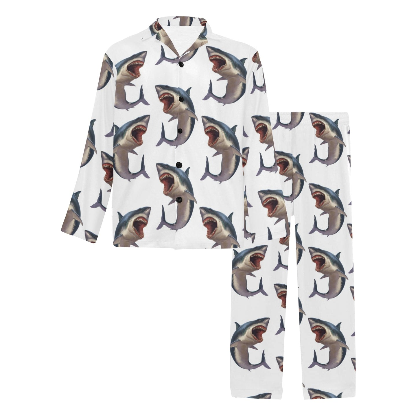 Great White Shark Pattern Print Design 03 Men's Long Pajama Set