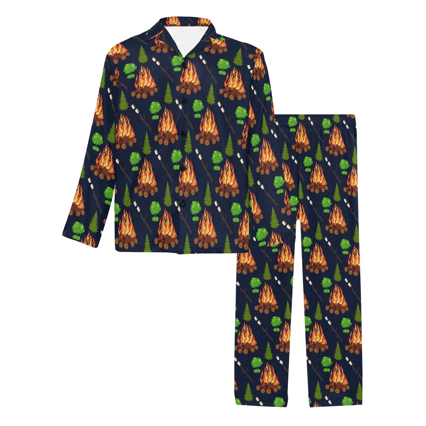 Camfire marshmallow Camping Design Print Men's Long Pajama Set