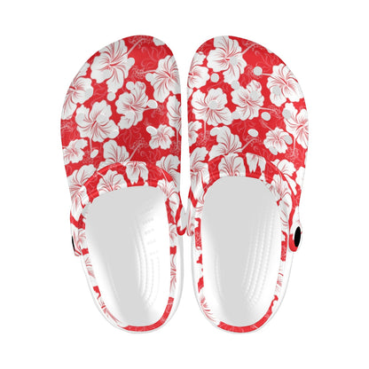 Flower Hawaiian Hibiscus Red Background Print Unisex Clogs Shoes