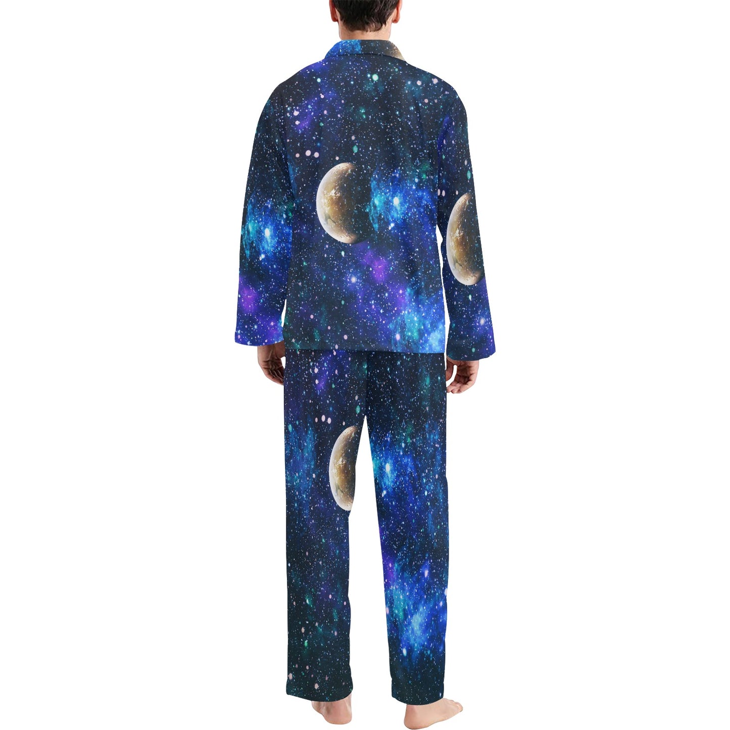 Galaxy Stardust Planet Space Print Men's Long Pajama Set