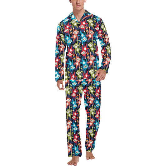 Monkey Colorful Design Themed Print Men's Long Pajama Set