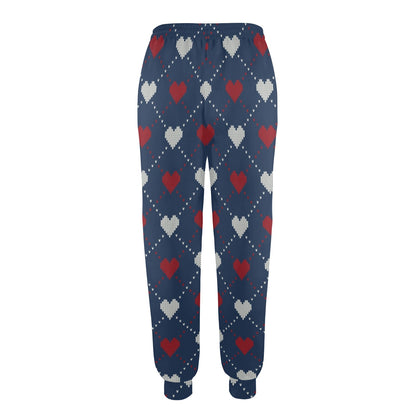 Heart Knit Pattern Print Design HE05 Women's Casual Track Pants