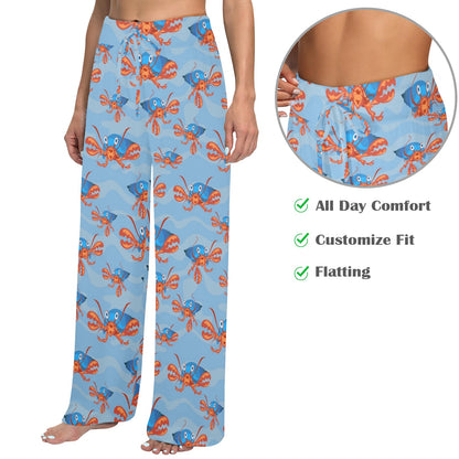 Hermit Crab Design Print Pattern JJ0339 Women's Wide Leg Lounge Pants