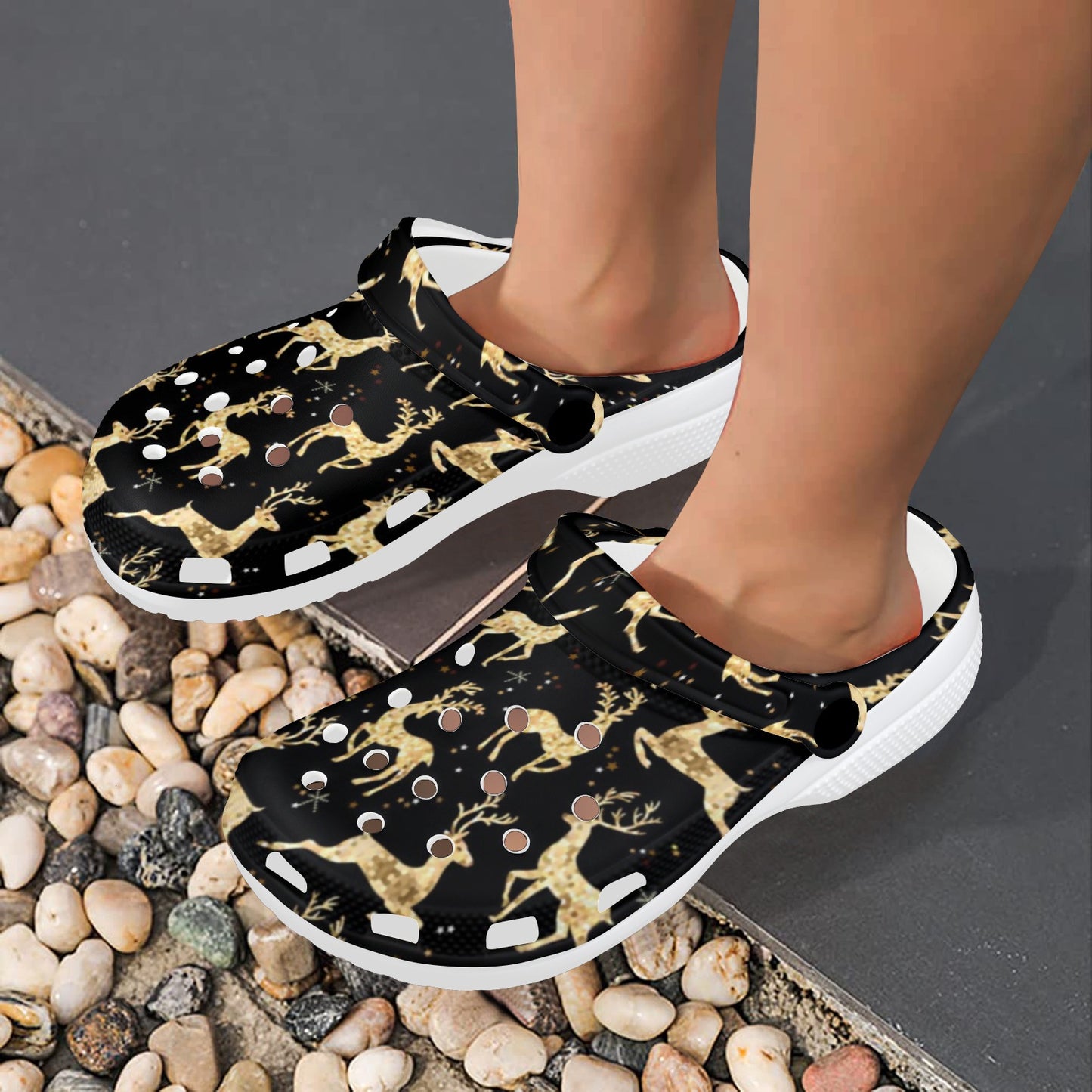 Deer Gold Pattern Unisex Clogs Shoes