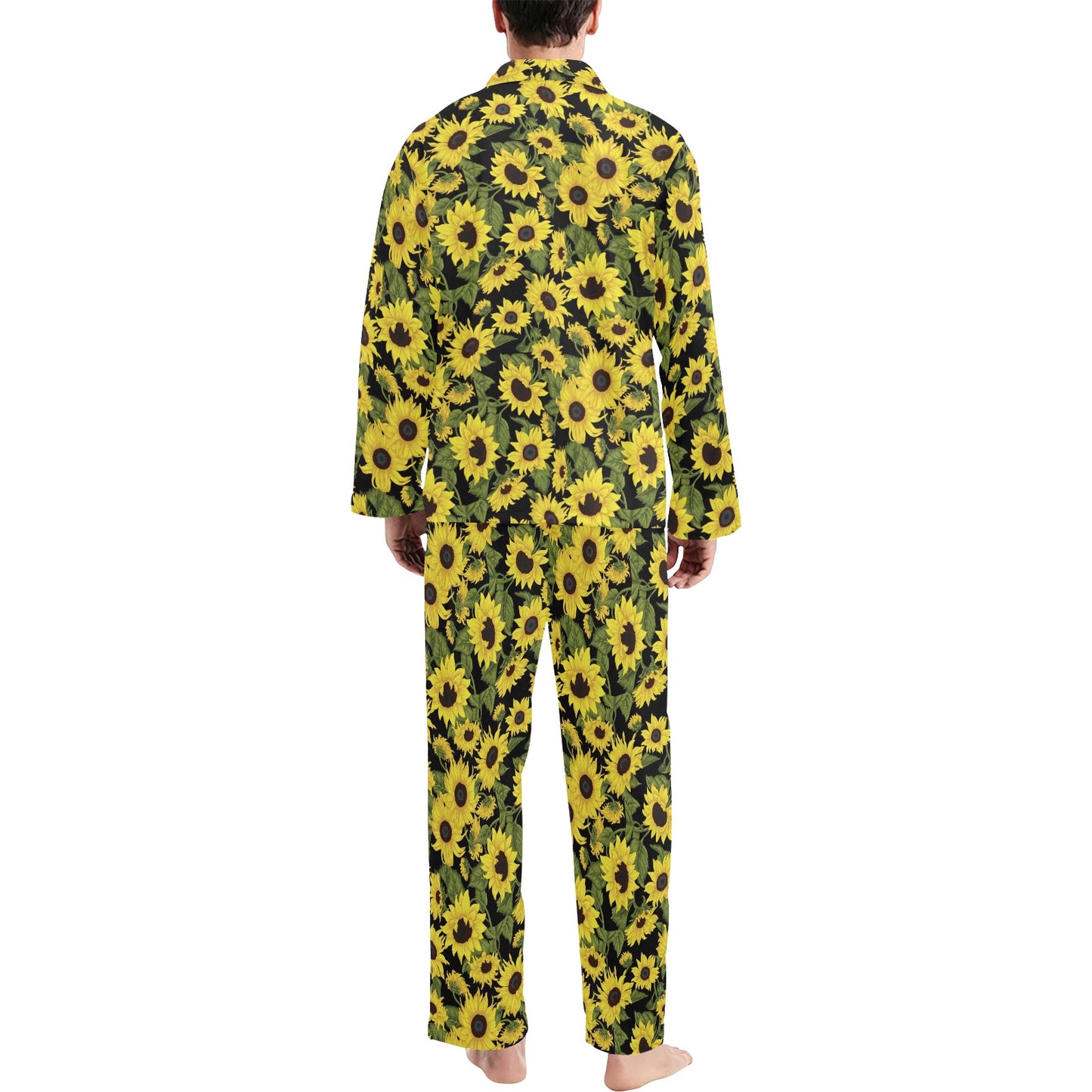 Sunflower Fresh Bright Color Print Men's Long Pajama Set