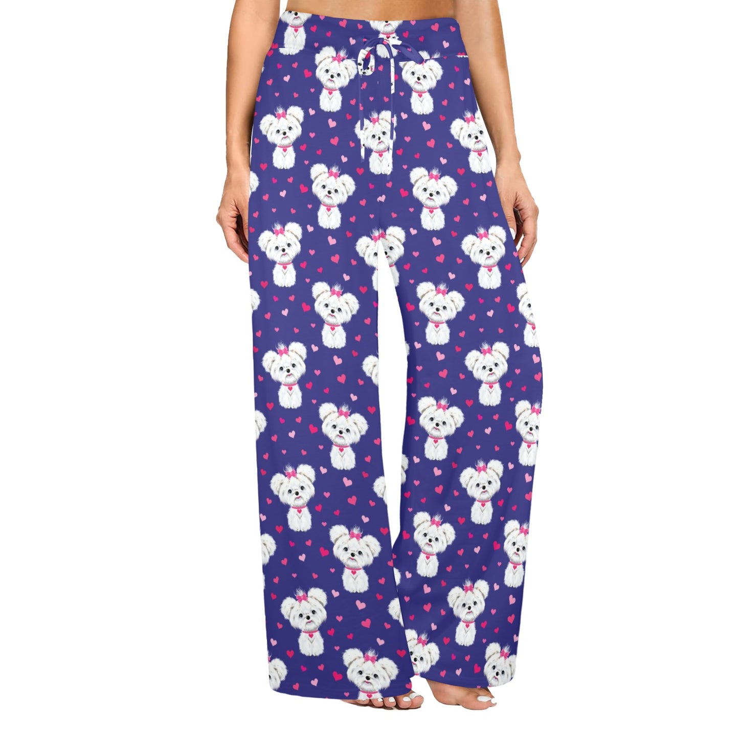 Maltese Pattern Print Design 02 Women's Wide Leg Lounge Pants
