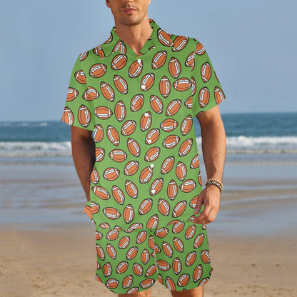 American Football on Green Design Men's Beach Shirt and Shorts Set