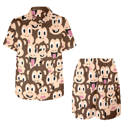 Emoji Monkey Print Pattern Men's Beach Shirt and Shorts Set