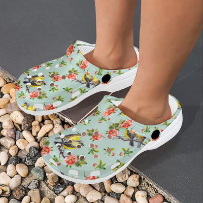 Bird with Red Flower Print Pattern Unisex Clogs Shoes