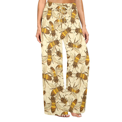 Bee Pattern Print Design BEE05 Women's Wide Leg Lounge Pants