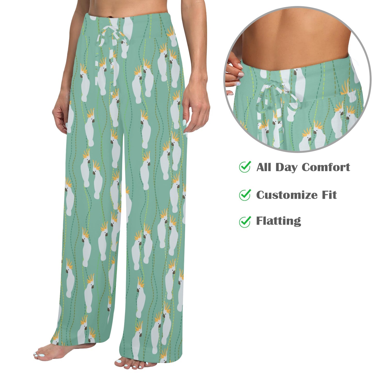 Cockatoo Pattern Print Design 01 Women's Wide Leg Lounge Pants