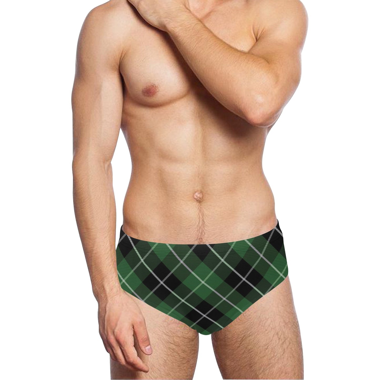 Plaid Green Pattern Print Design A05 Men's Swimming Briefs