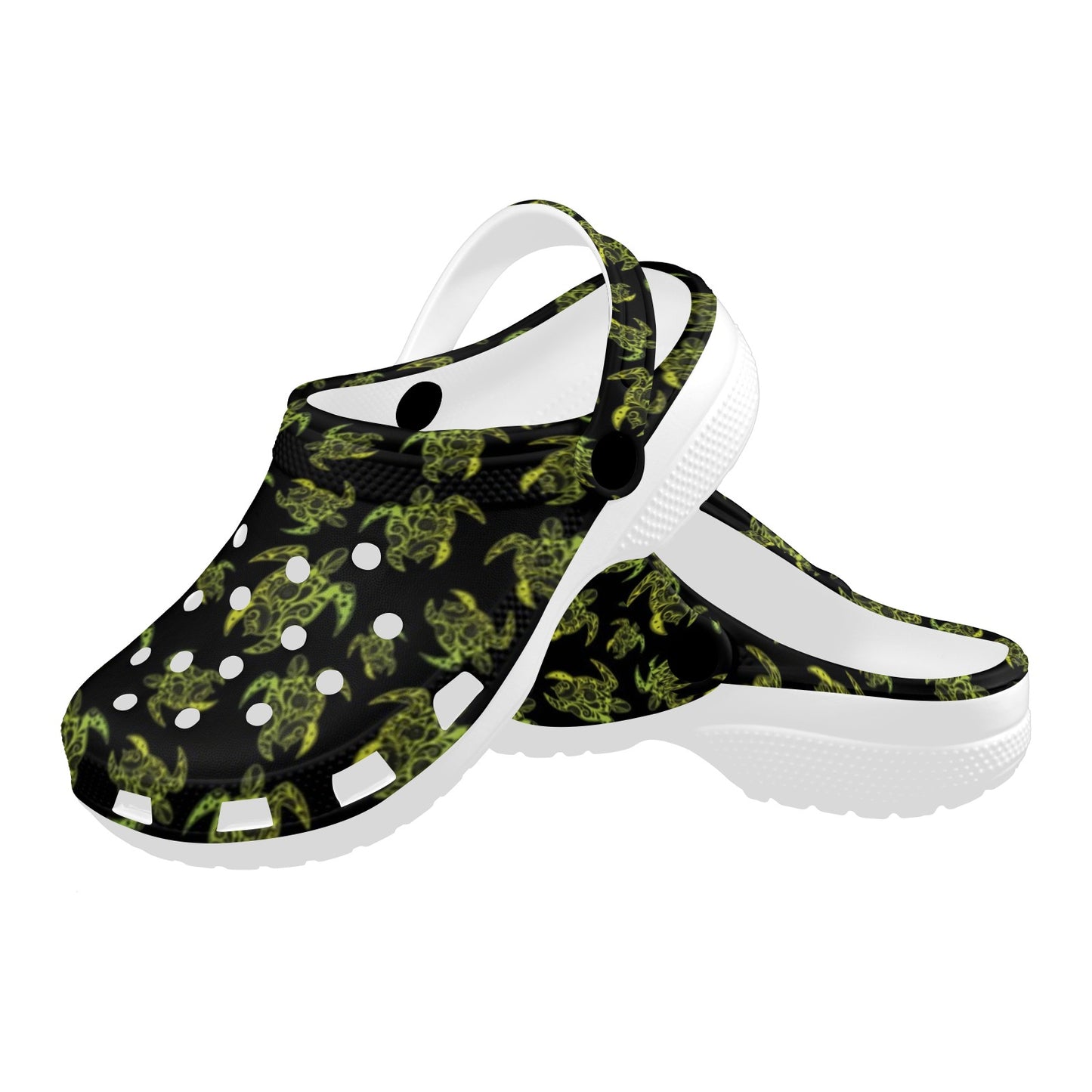 Green Tribal Turtle Polynesian Themed Unisex Clogs Shoes