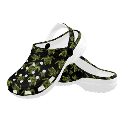 Green Tribal Turtle Polynesian Themed Unisex Clogs Shoes