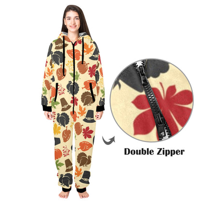 Thanksgiving Print Design LKS303 Hooded Fleece Onesie Pajama Jumpsuit