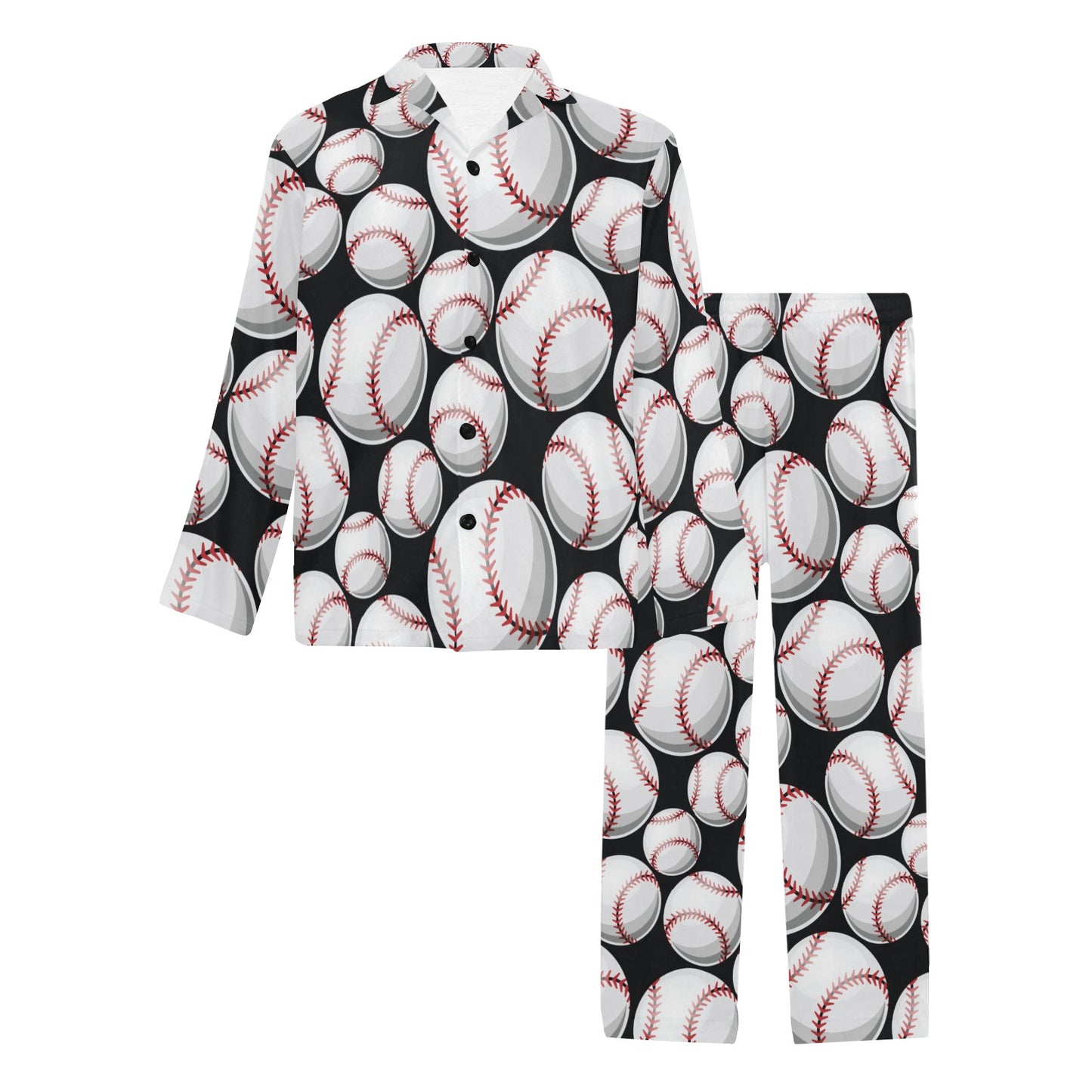 Baseball Black Background Men's Long Pajama Set