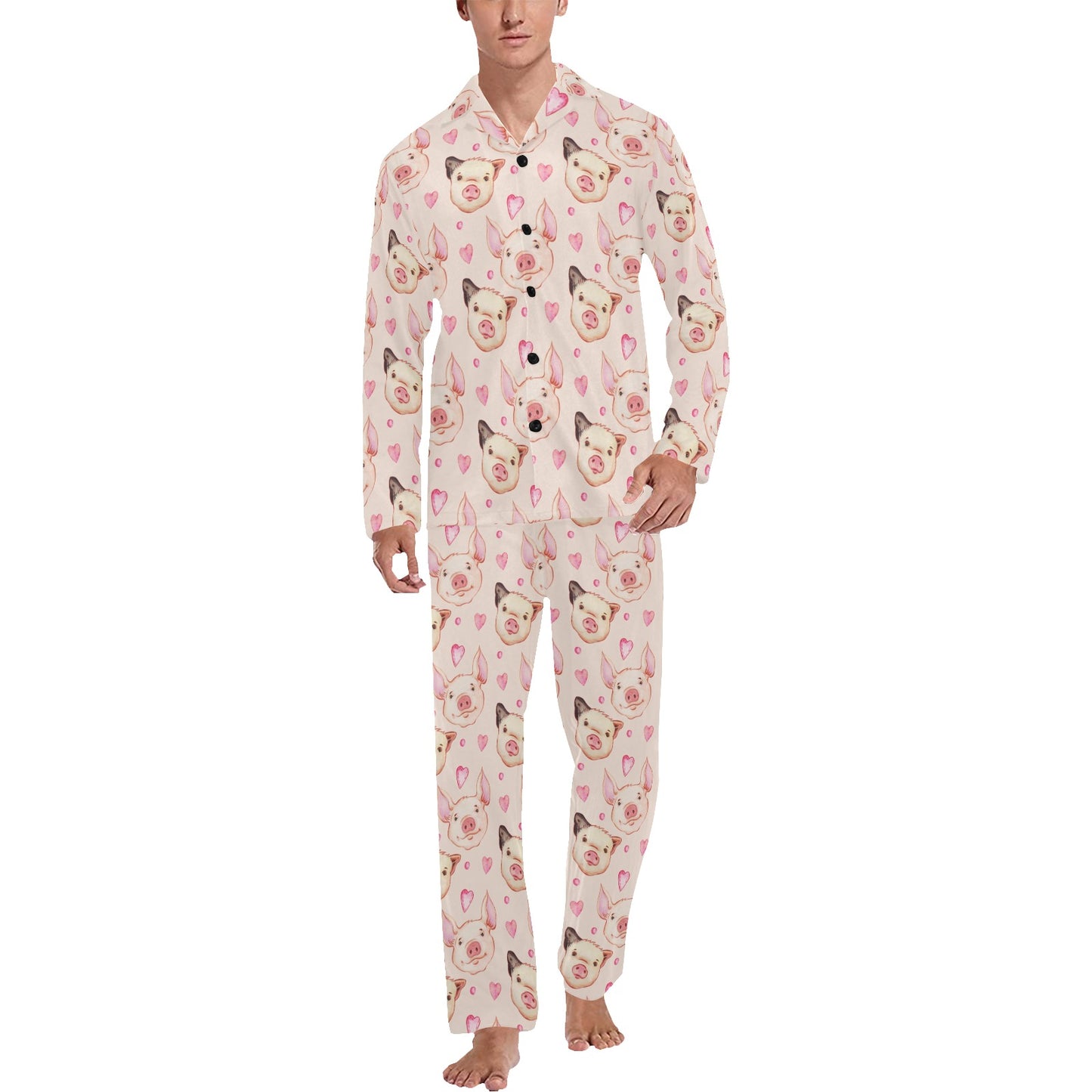 Pig Print Design LKS406 Men's Long Pajama Set