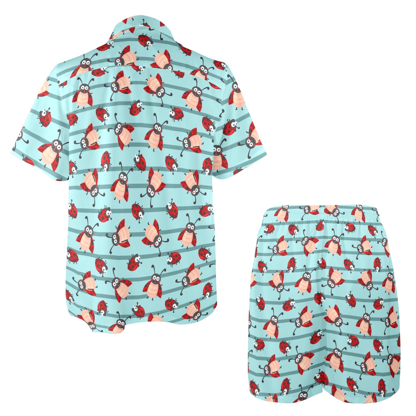Ladybug Happy Print Pattern Men's Beach Shirt and Shorts Set