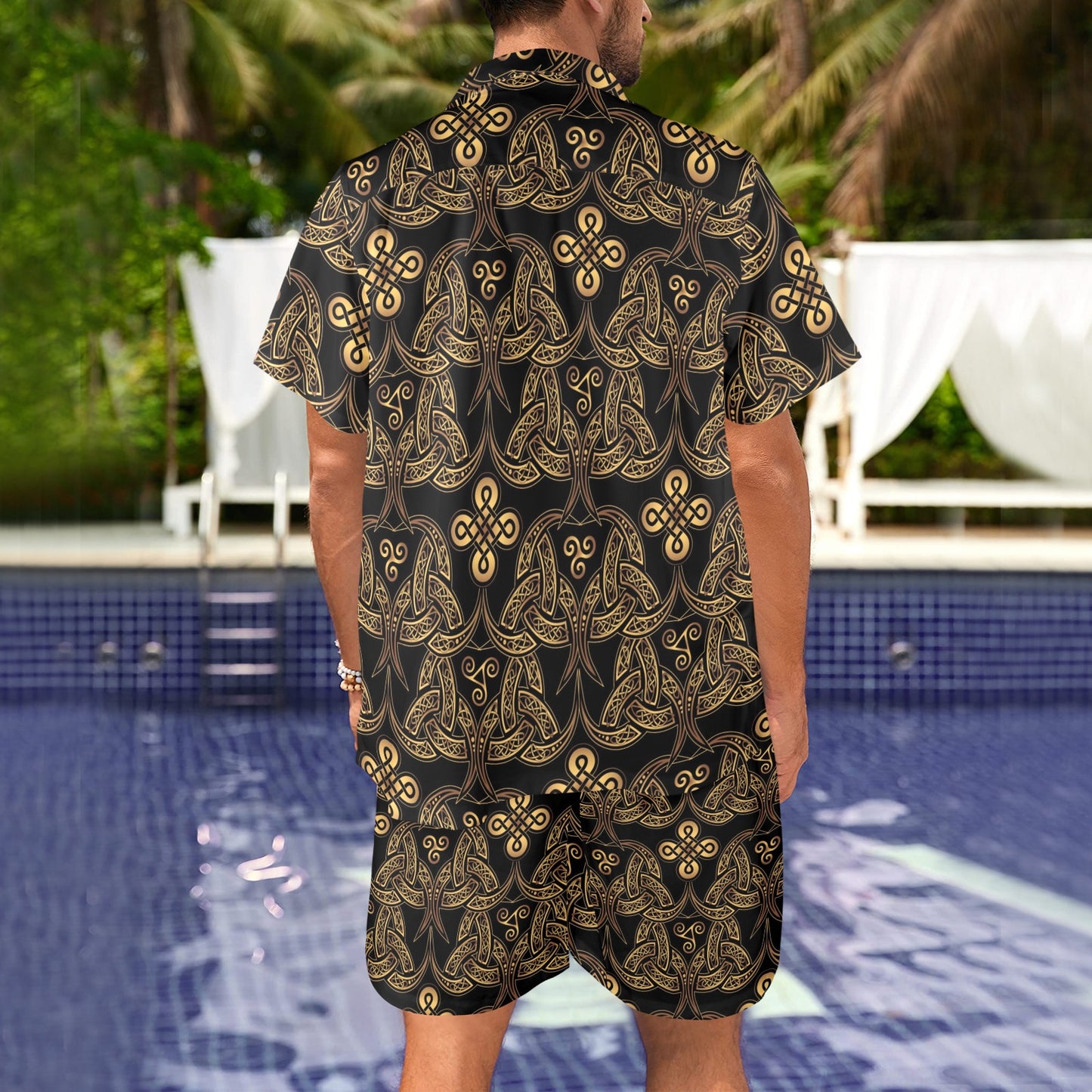 Celtic Knot Gold Design Men's Beach Shirt and Shorts Set