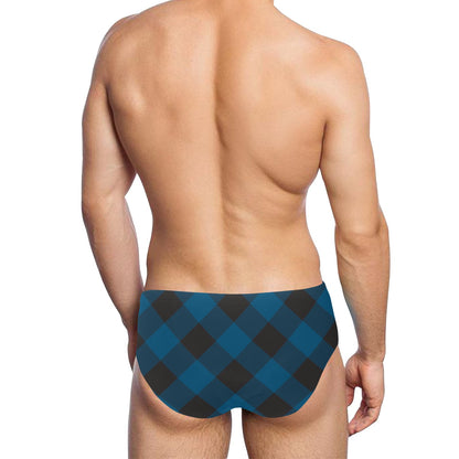 Plaid Blue Pattern Print Design A04 Men's Swimming Briefs