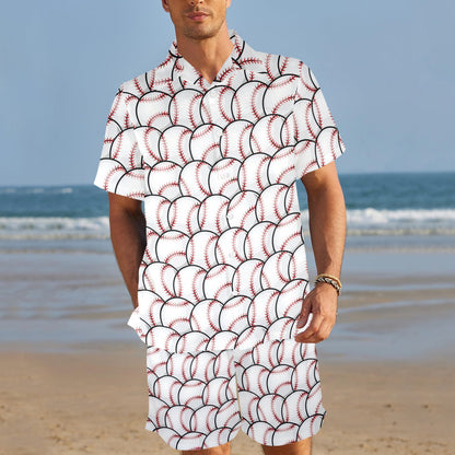 Baseball Pattern Men's Beach Shirt and Shorts Set