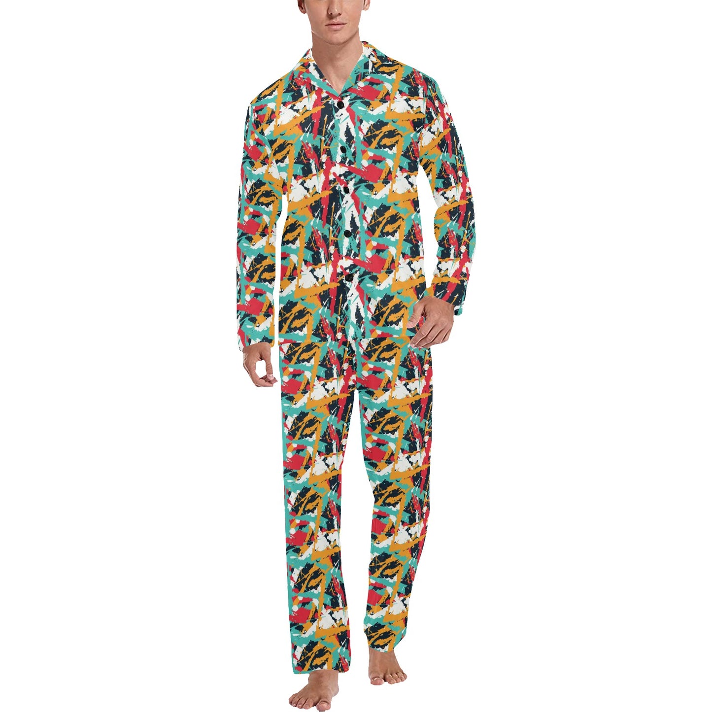 Splatter Print Design LKS304 Men's Long Pajama Set