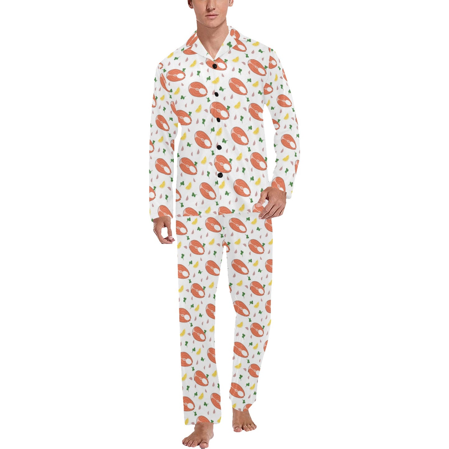 Salmon Steak Print Design LKS303 Men's Long Pajama Set