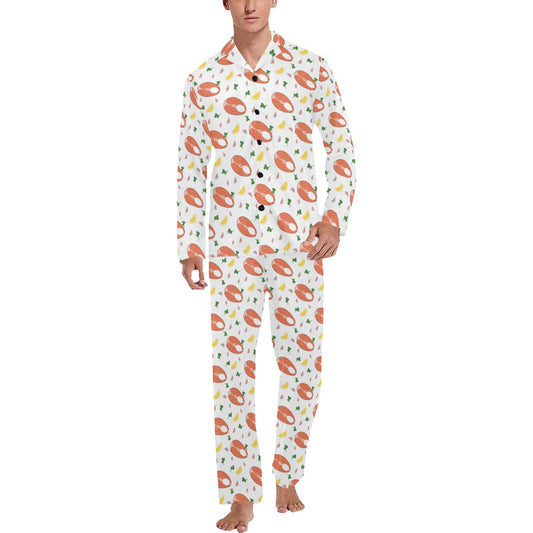 Salmon Steak Print Design LKS303 Men's Long Pajama Set