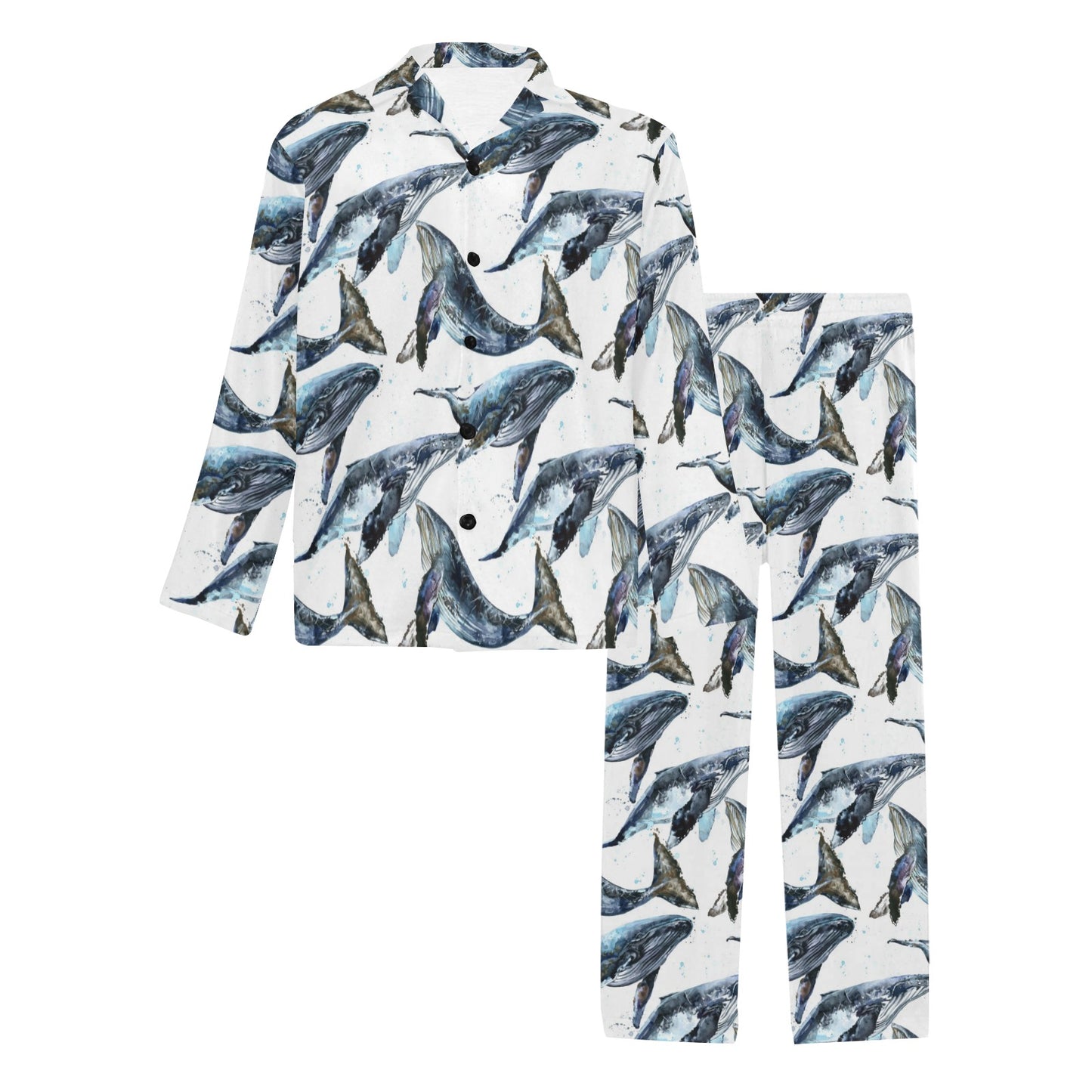 Blue Whale Pattern Print Design 03 Men's Long Pajama Set