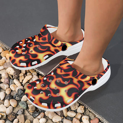 Flame Fire Themed Print Unisex Clogs Shoes