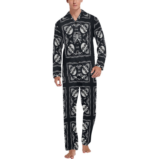 Bandana Skull Black White Print Design LKS306 Men's Long Pajama Set