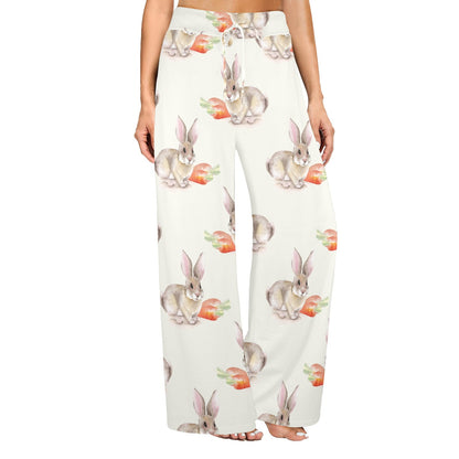 Rabbit Pattern Print Design 01 Women's Wide Leg Lounge Pants