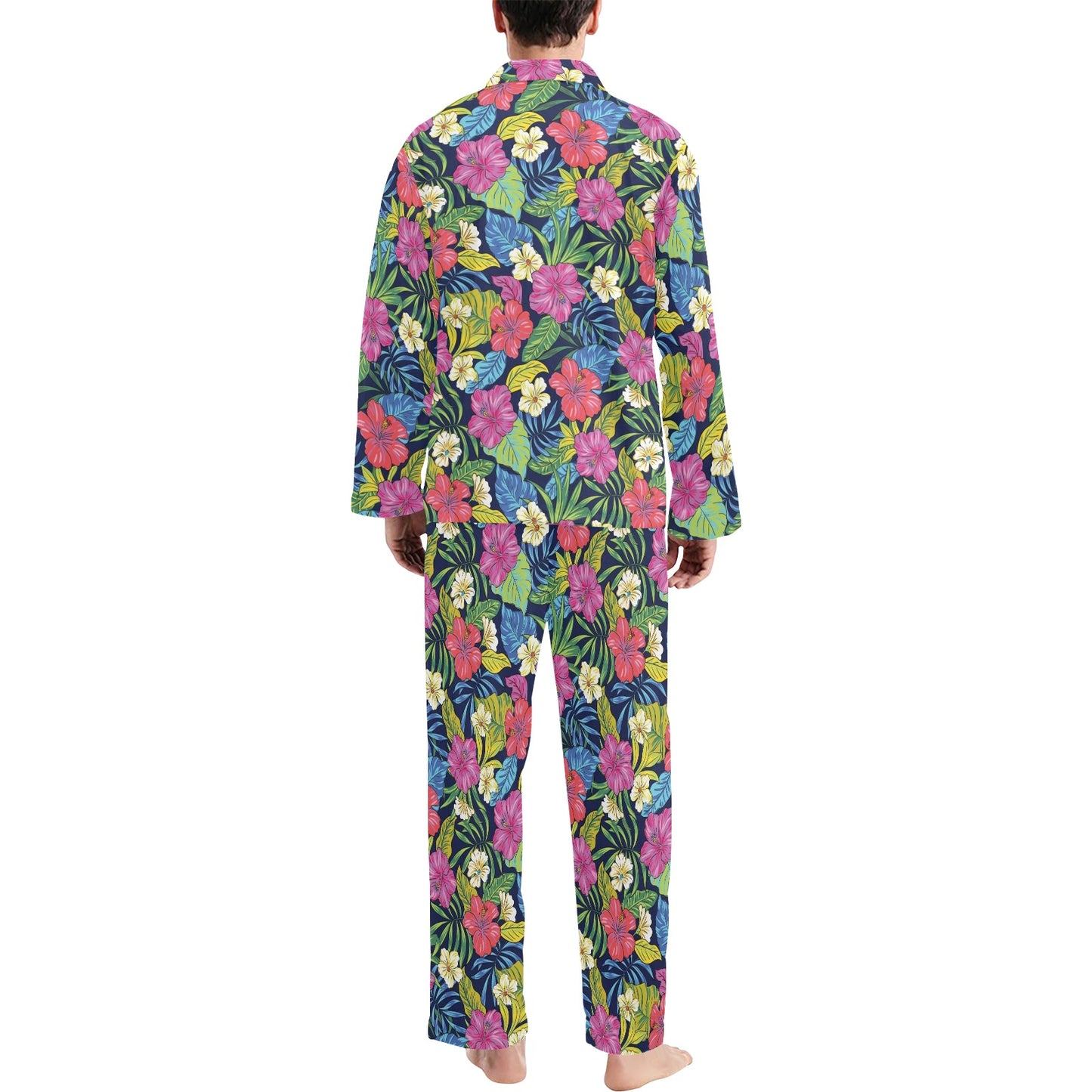 Hibiscus Print Design LKS3010 Men's Long Pajama Set