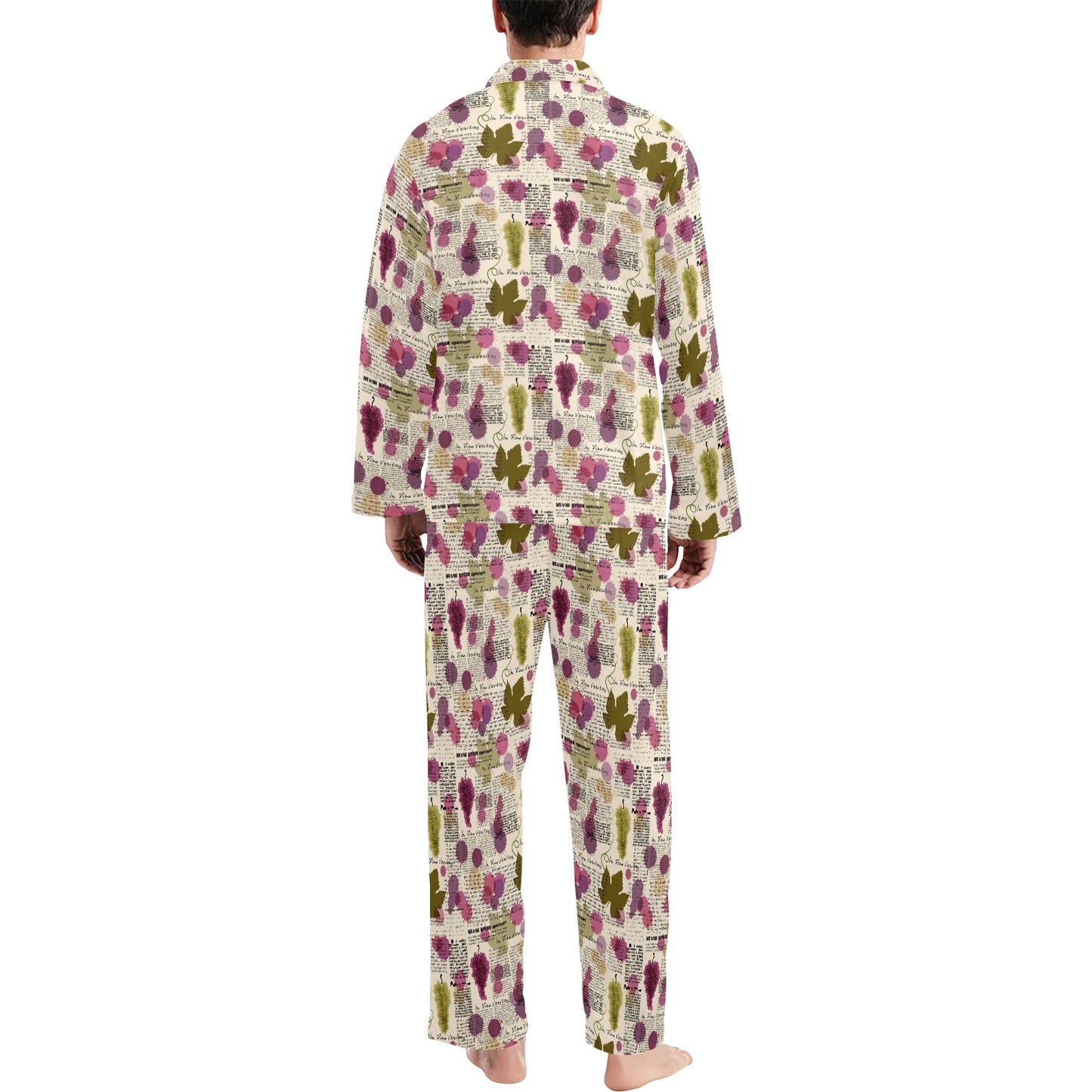 Wine Style Design Print Men's Long Pajama Set